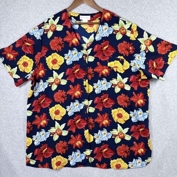 Christie & Jill Shirt Womens 3X Floral Print Short Sleeve Blouse Top Button Down - Picture 1 of 11
